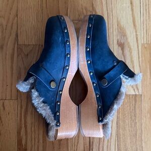 Re/Done EU 36 US 6 Black Leather Shearling Lined Clog made Italy like new cond